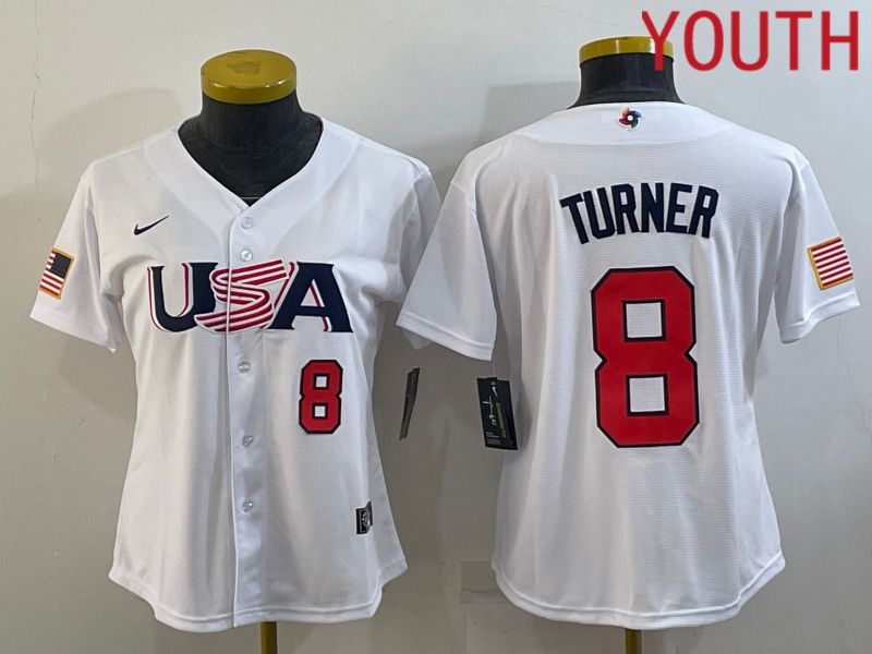 Youth 2023 World Cub USA #8 Turner White MLB Jersey2